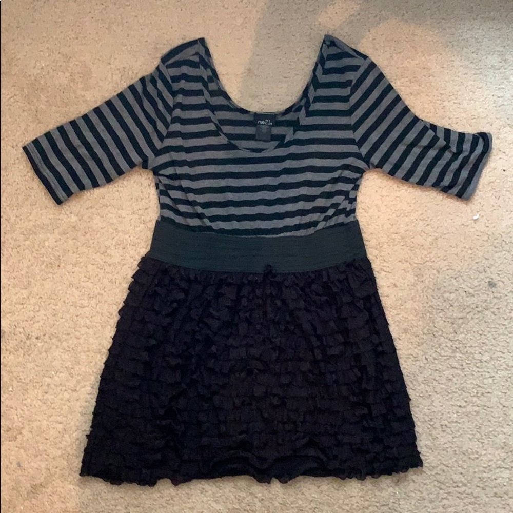 A black and gray mini dress